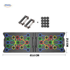 Size specifications and handle placement information for the training board.