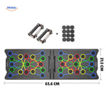 Size specifications and handle placement information for the training board.