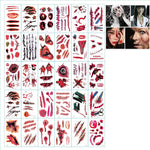 Diverse Halloween temporary tattoo collection with blood and scar designs.
