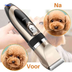 Before and after results showing professional dog coat trimming with FurEase.