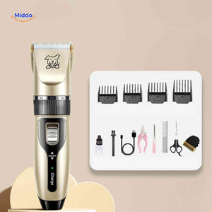 Complete dog grooming kit with FurEase cordless trimmer and all tools.
