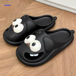 Soft blush tone dog slippers with delicate cartoon dog design.