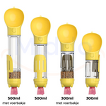 Yellow dog water bottle in 300ml and 500ml capacity sizes.