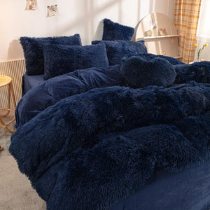 Teddy Fluffy fleece bedding set in Dark Blue