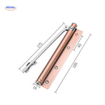 Copper-colored hydraulic door closer ensures safe, controlled door closing.