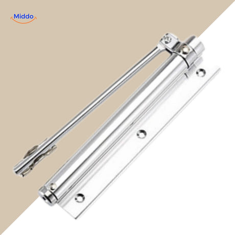 Stylish black door closing system with hydraulic buffer technology.