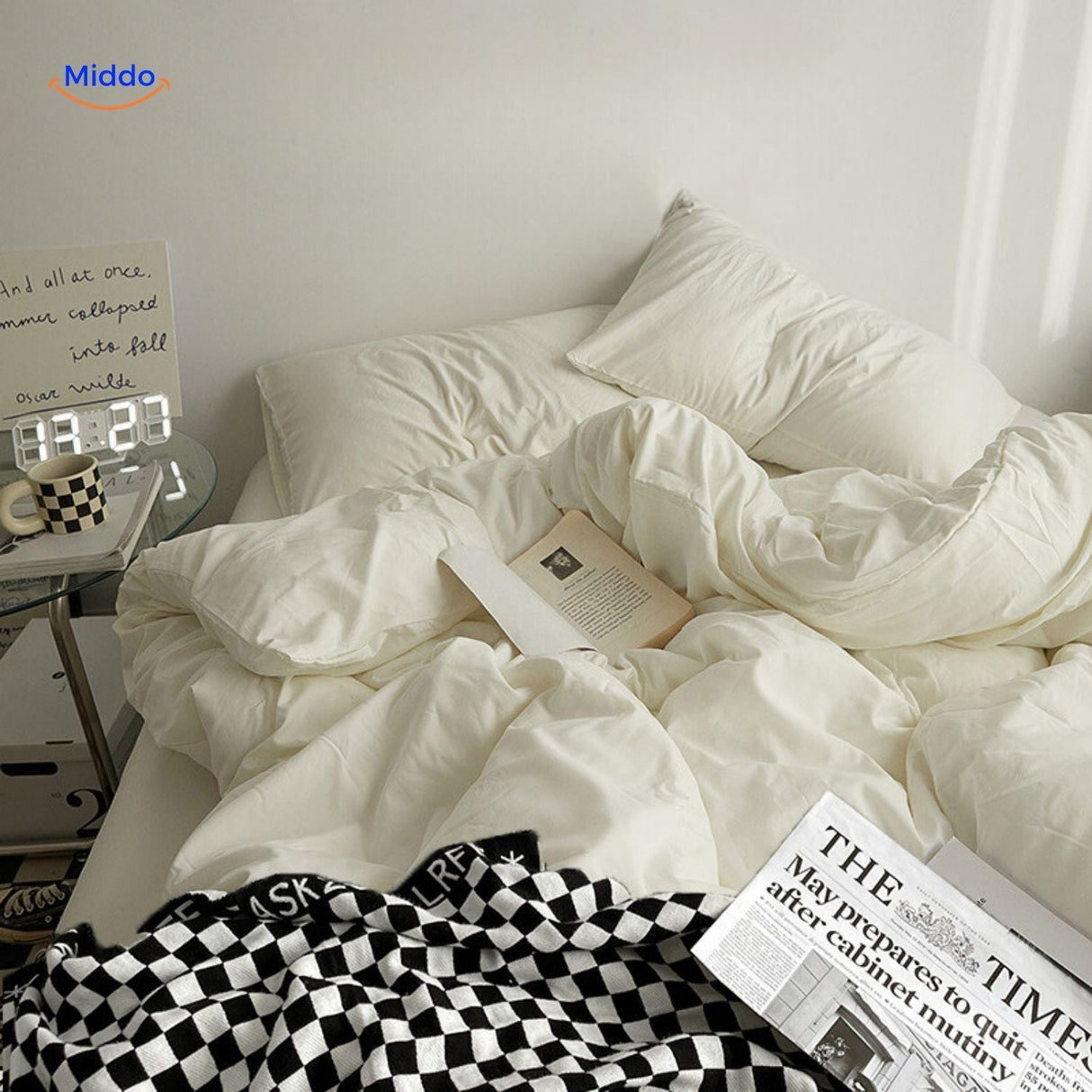 Stylish dorm bedding set featuring yellow and cream color combo