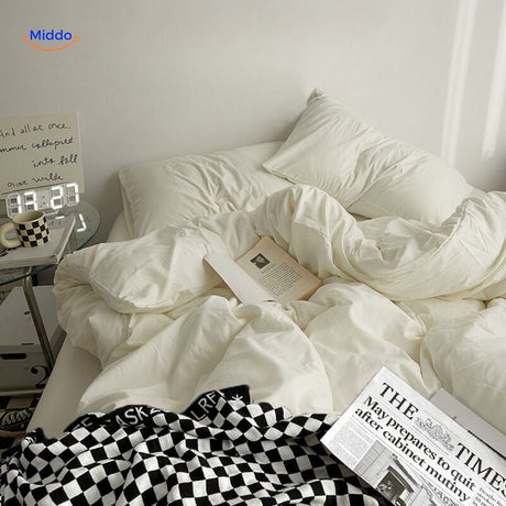 Stylish dorm bedding set featuring yellow and cream color combo