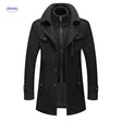 Double-collar wool coat in black, full-length front view with structured silhouette and British styling.