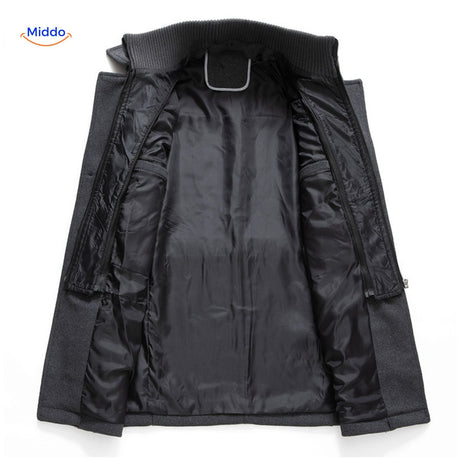 Interior lining of the grey wool coat showing the smooth inner fabric and quality construction.