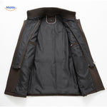 Interior lining view of the double-collar wool coat showing the full inner construction and finish.