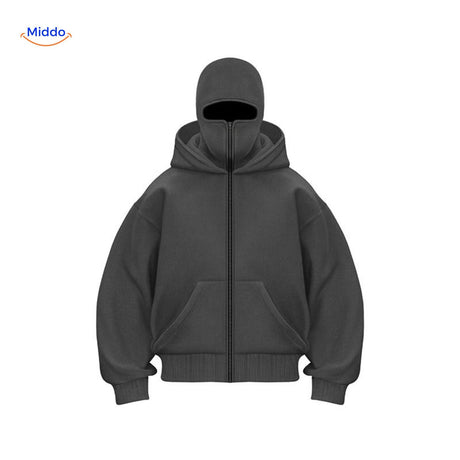 AutumnBliss double-hood cotton hoodie with logo detail on black colorway.