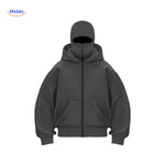 AutumnBliss double-hood cotton hoodie with logo detail on black colorway.