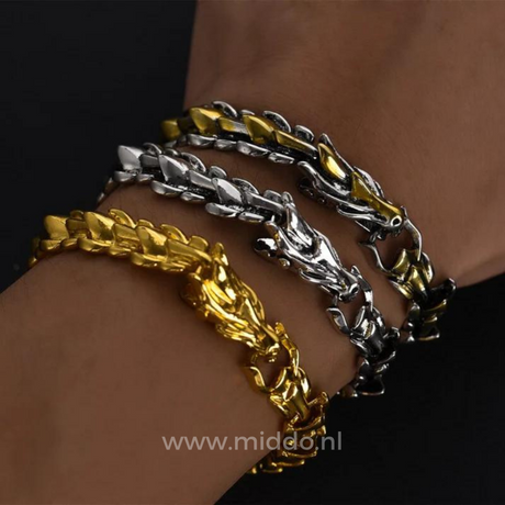 Viking dragon bracelet in silver, gold, and gold-silver finish side by side for easy comparison.