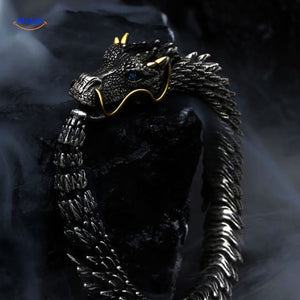 Dragon head extreme close-up revealing intense craftsmanship and detailed features.