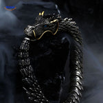 Dragon head extreme close-up revealing intense craftsmanship and detailed features.