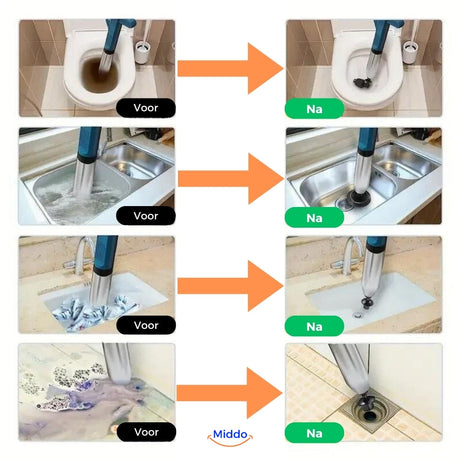 Before and after results using Turbo Air Pressure Drain Blaster.