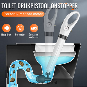 Air pressure drain cleaner in action clearing drain clogs from toilet, sink, and bathtub