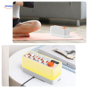 Compact portable DreamGlow sleep speaker fits bedroom and living room spaces
