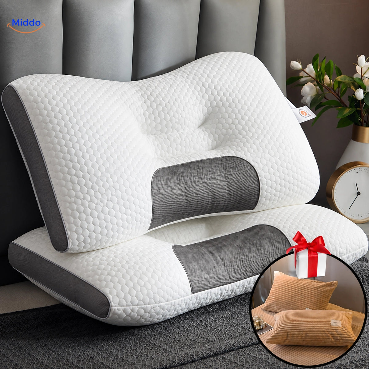 DreamGuard Pro honeycomb pillow with 2 free pillowcases – Beige