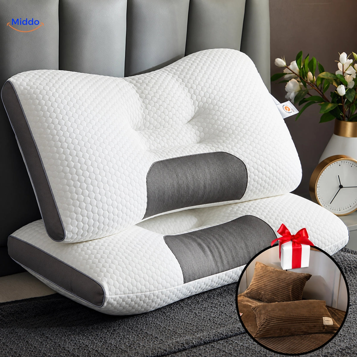 DreamGuard Pro honeycomb pillow with 2 free pillowcases – Brown