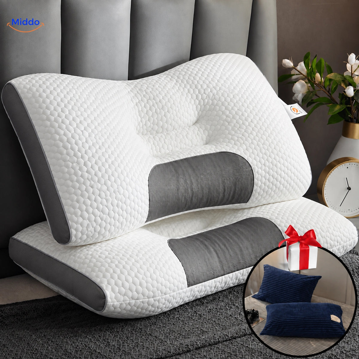 DreamGuard Pro honeycomb pillow with 2 free pillowcases – Dark Blue