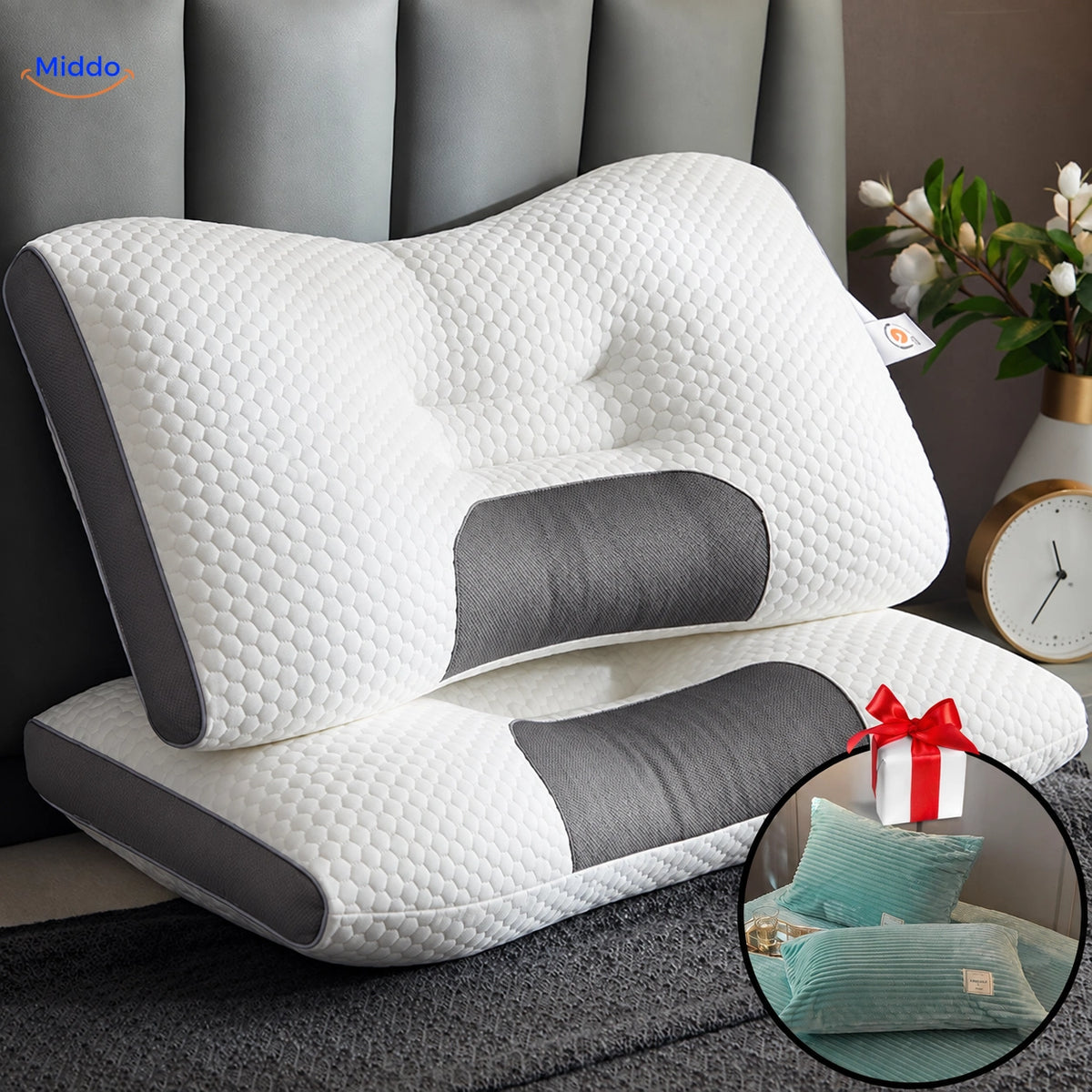 DreamGuard Pro honeycomb pillow with 2 free pillowcases – Jade Green