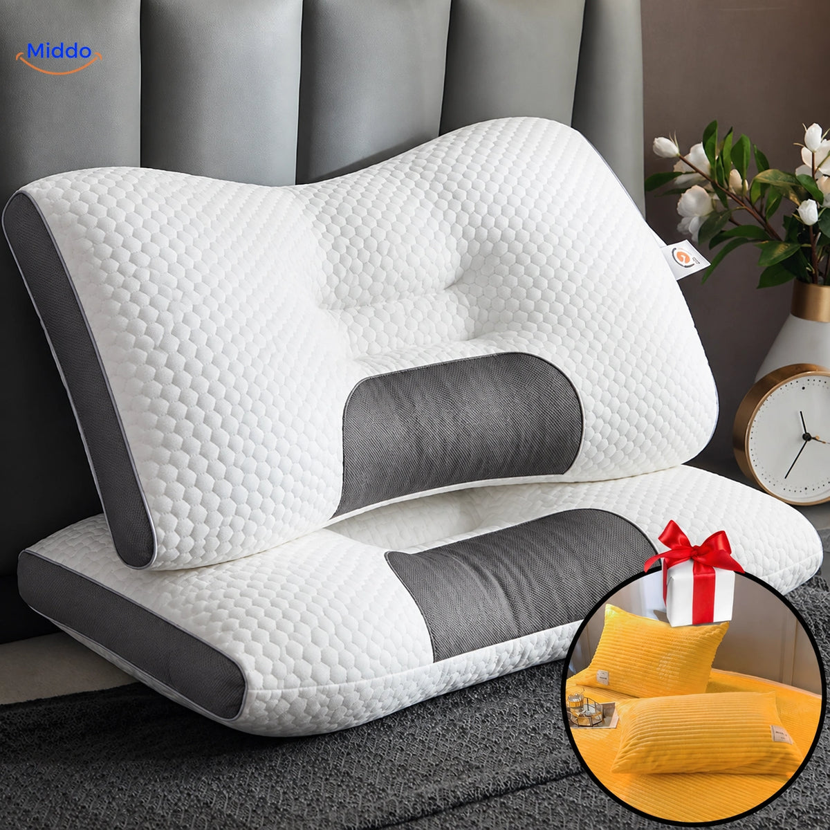 DreamGuard Pro honeycomb pillow with 2 free pillowcases – Yellow