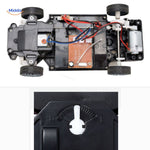 Close-up of the drift RC car interior showing the 4WD drive system and chassis components