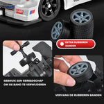 Drift RC car replacement tires and included tool for swapping wheels shown together