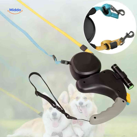 Close-up view of dual dog leash construction and cord quality.