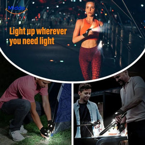 Dual LED gloves showcasing the bright illumination feature for night activities.