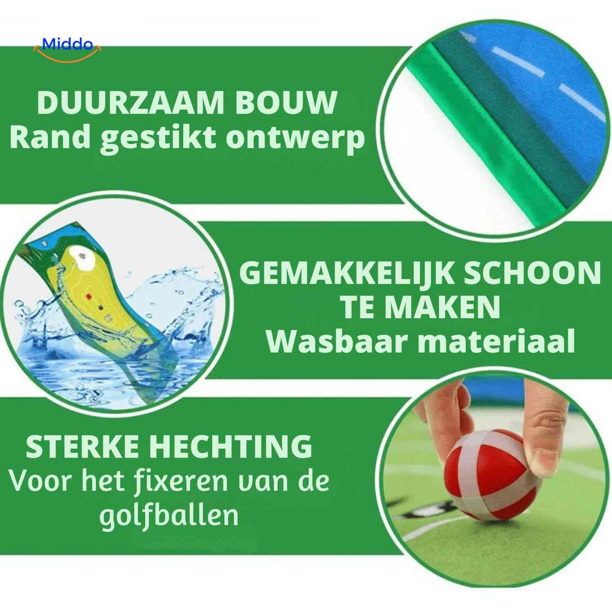 Durable washable golf practice mat with realistic turf texture.