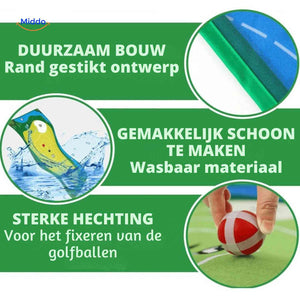 Durable washable golf practice mat with realistic turf texture.