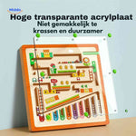 Durable wooden magnetic maze with acrylic protective top.