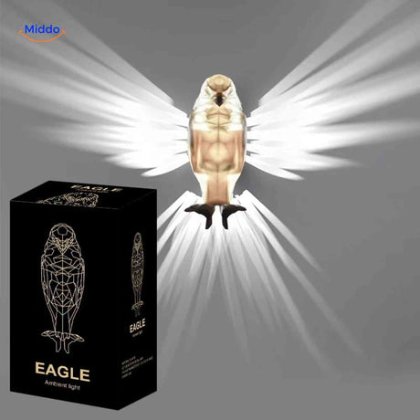 EagleGlow 3D eagle wall lamp casting dramatic light rays on the wall.