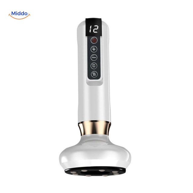 Electric gua sha massager available in three colors with interchangeable ball head attachments.