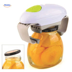 CapMate electric jar opener twisting bottle cap with automatic grip mechanism.