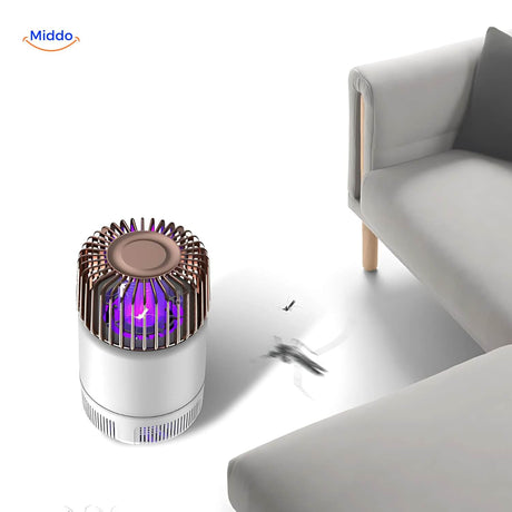 BuzzAway mosquito killer lamp displayed in modern living room setting.