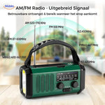 Emergency radio receiver with extended signal range for reliable communications.