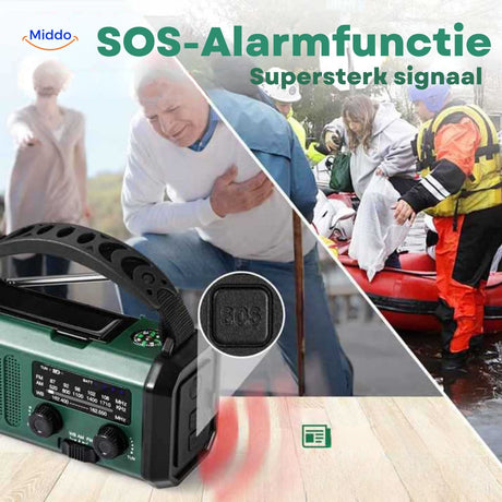 Emergency radio with powerful SOS alarm function for sending distress signals.