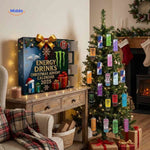 Advent calendar filled with 24 colorful mini energy drink cans for daily surprises.