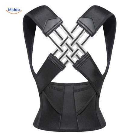 Ergonomic back support brace designed to align the spine and reduce upper and lower back strain.