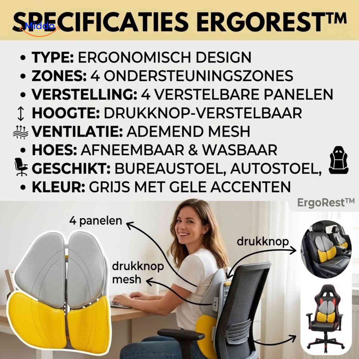 ErgoRest ergonomic back support cushion specifications
