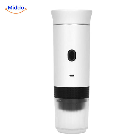 Portable espresso machine with built-in USB charging port for convenient power.