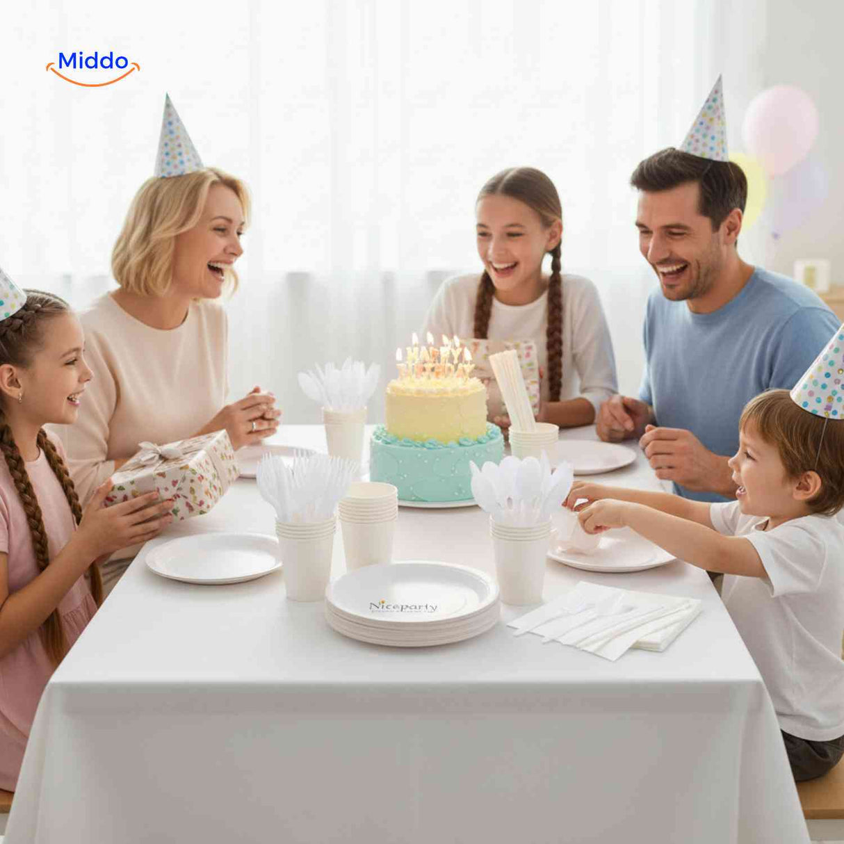 Outdoor family party tableware set for gatherings and backyard celebration table settings.