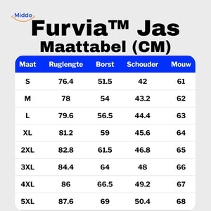 Size chart for the faux fur lined long winter coat showing measurements in cm from S to 5XL.