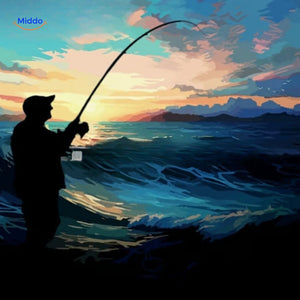 Fishing silhouette at sunset depicted on the TackleBox advent calendar design.