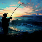 Fishing silhouette at sunset depicted on the TackleBox advent calendar design.