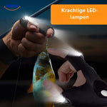 Fishing LED gloves providing hands-free illumination for night fishing.